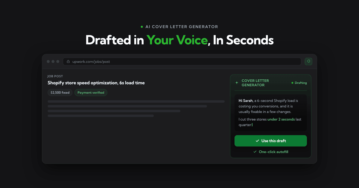 the AI Cover Letter Generator does this inside Upwork