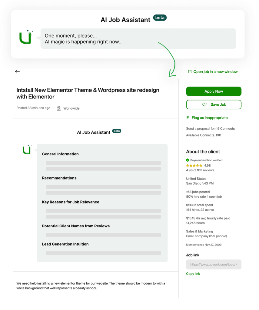 Upwork AI job assistant from Upwex